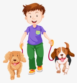 Pet Walking Dog Boy, Cartoon Free Download Image Clipart - Cartoon Boy With 2 Dogs, HD Png Download, Free Download