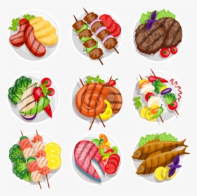 Barbecue Kebab Steak Vegetarian Cuisine Grilling - Food Fish Vector Illustration, HD Png Download, Free Download
