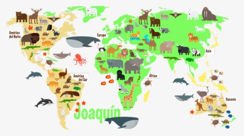 Mapamundi Con Animales De Cada Continente, HD Png Download, Free Download