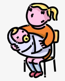 Sister With Newborn Vector - Women Holding Baby Cartoon, HD Png Download, Free Download
