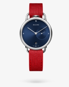 35mm Date Unisex Custom Watch Ronda Silver Case Red - Blue Dial Red Strap, HD Png Download, Free Download