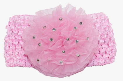 Hairband With Large Organza Pink Flower - Crochet, HD Png Download, Free Download