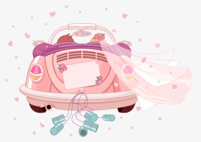 Pink Romantic Car Wedding Marriage Invitation Cartoon - Wedding Car Clipart, HD Png Download, Free Download