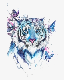 Tiger Butterfly Abziehtattoo Flash Drawing Free Transparent - Tiger And Butterfly Drawing, HD Png Download, Free Download