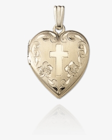 Heart Locket With Engraved Cross And Flower Design - Locket, HD Png Download, Free Download