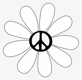 Peace Symbol Peace Sign Flower 29 Black White Line - Transparent Hippie Flowers Png, Png Download, Free Download