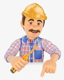 3d Electrician With A Screwdriver Pointing Down - Pedreiro 3d, HD Png Download, Free Download