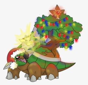 #pokemon #torterra #christmas #santahat #tree #christmastree - Pokemon Christmas Torterra, HD Png Download, Free Download