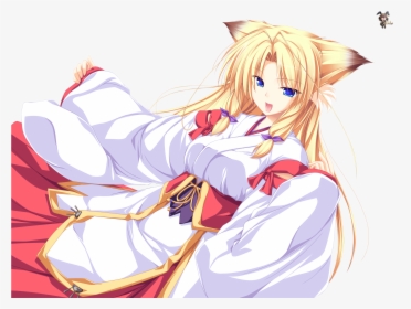Anime Kitsune Shrine Maiden, HD Png Download - kindpng