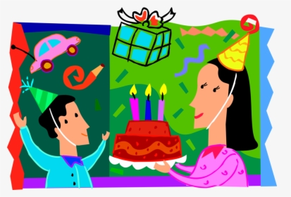 Vector Illustration Of Mother Surprises Son With Birthday - Illustration, HD Png Download, Free Download