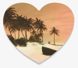 Wonderful Seascape With Tropical Island Heart Coaster - Attalea Speciosa, HD Png Download, Free Download