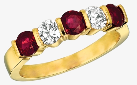 18kt Yellow Gold 5 Stone Diamond And Ruby Ring, HD Png Download, Free Download