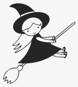 Flying Witch Line Art - Cartoon Witch Clipart Black And White, HD Png Download, Free Download