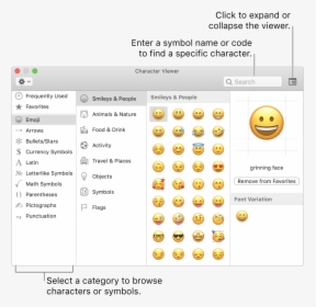 The Character Viewer Window - Show Emoji And Symbols, HD Png Download, Free Download