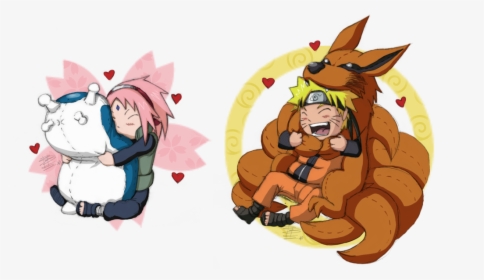 Naruto And Sakura Peluches Hugs Colored Sketch By Bollybauf - Kurama And Sakura, HD Png Download, Free Download