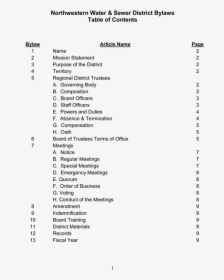 Image Of Nwwsd Bylaws Table Of Contents, HD Png Download, Free Download
