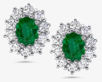 Diamond Earrings In 18k White Gold - Emerald Green Diamond Earring, HD Png Download, Free Download