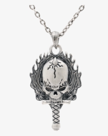 Flaming Dagger And Skull Necklace - Pendant, HD Png Download, Free Download
