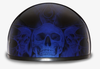 Daytona Skull Cap W/ Skull Flames Blue Helmet Bike - Skull, HD Png Download, Free Download