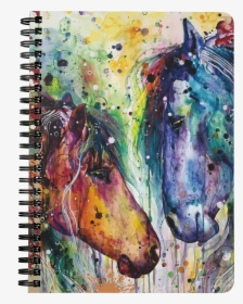Two Horses Colorful Watercolor Painting Spiral Bound - Colourful Horses Abstract Painting, HD Png Download, Free Download
