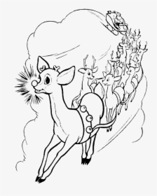 Santa Sleigh And Rudolph Colouring Page, HD Png Download, Free Download