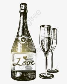 Champagne Glass Clipart Vector - Champagne Illustration Vintage, HD Png Download, Free Download