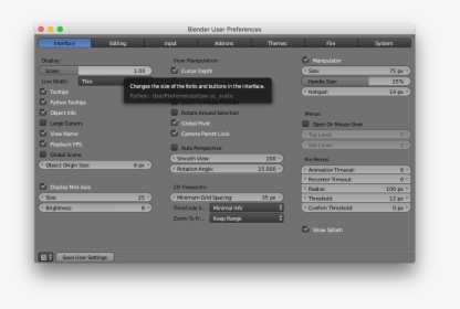 A Dialog Box Showing The Interface Tab Of Blender - Blender User Reference, HD Png Download, Free Download