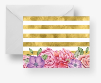 Floral Gold Stripes Note Card Set - Chrysanths, HD Png Download, Free Download