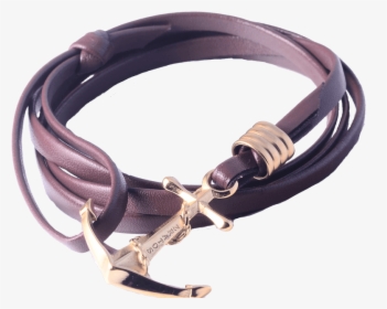 Gold Anchor Brown Leather Bracelet - Bracelet, HD Png Download, Free Download
