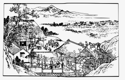 Japanese Countryside Clip Arts - Black And White Countryside Art, HD Png Download, Free Download