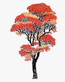 Red Aifowers Tree - Tall Tree Clipart Black And White, HD Png Download, Free Download