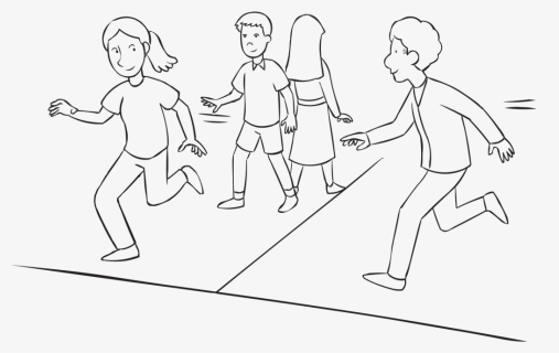 People Chasing One Another On The Lines Of A Basketball - Line Art, HD Png Download, Free Download