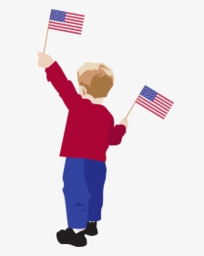 Little Boy With American Flags - Boy Holding Flag Clipart Transparent, HD Png Download, Free Download