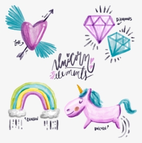 Watercolor Painted Vector Painting Unicorn Free Download - Акварель Единорог, HD Png Download, Free Download