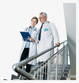 Two Doctors Standing On Steps Reviewing Chart - Handrail, HD Png Download, Free Download