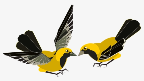 Aves, Birds, Fluttering, Animals, Yellow, Black, Wings - Bird Kissing Clipart Transparent, HD Png Download, Free Download