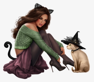 Girl Png 3d Cat - Tubes Halloween Png, Transparent Png, Free Download