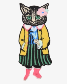 Fashion Cat Girl In Yellow Coat Embroidery Patch - Embroidery, HD Png Download, Free Download