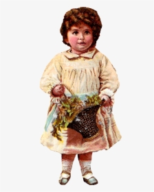 Girl Child Flower Basket Image Transfer Illustration - Clip Art, HD Png Download, Free Download