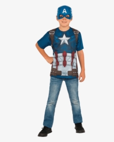 Kids Captain America Costume Top And Mask Set - Marvel Captain America Civil War Kids Tee Shirt, HD Png Download, Free Download