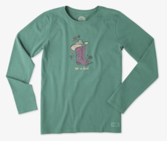 Women"s Cowgirl Boots Long Sleeve Crusher Tee - Life Is Good Horse Shirt, HD Png Download, Free Download