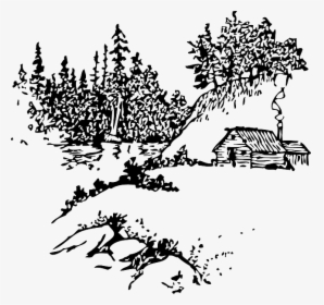 Cabin Mountains Woods - Cabin In The Woods Outline, HD Png Download, Free Download