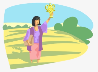 Vector Illustration Of Woman With Trophy Award Recognizing - Illustration, HD Png Download, Free Download