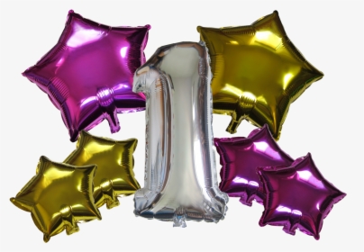 Star Shape Number Mylar Balloons Gold Fuchsia 7 Pieces - Illustration, HD Png Download, Free Download