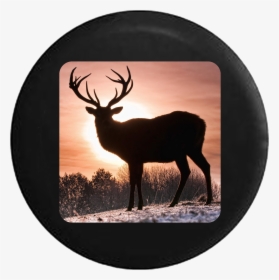 White Tail Deer Hunting Scene Big Buck Silhouette Jeep - Baby Deer In Winter, HD Png Download, Free Download