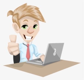 Man, Adult, Businessman, Laptop, Working, Desk - Cartoon Man On Laptop, HD Png Download, Free Download