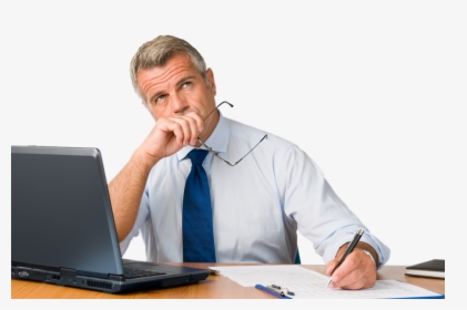 Mature Business Man Thinking - Person With Computer Png, Transparent Png, Free Download
