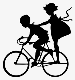 Vintage Brother And Sister Bicycle Silhouette Clip - Silhouette Brother And Sister Clipart, HD Png Download, Free Download