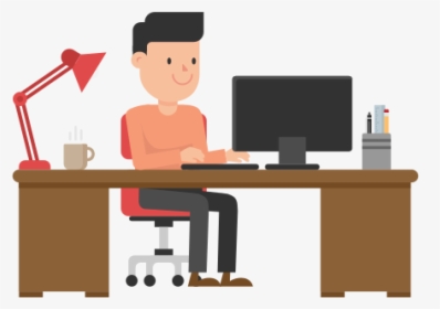 Working At Desk Cartoon, HD Png Download, Free Download