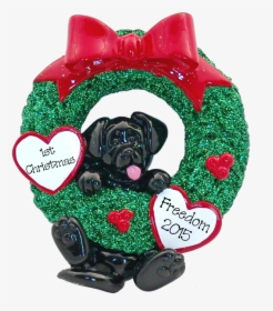 Black Lab Hanging On To Wreath Christmas Ornament - Pug, HD Png Download, Free Download
